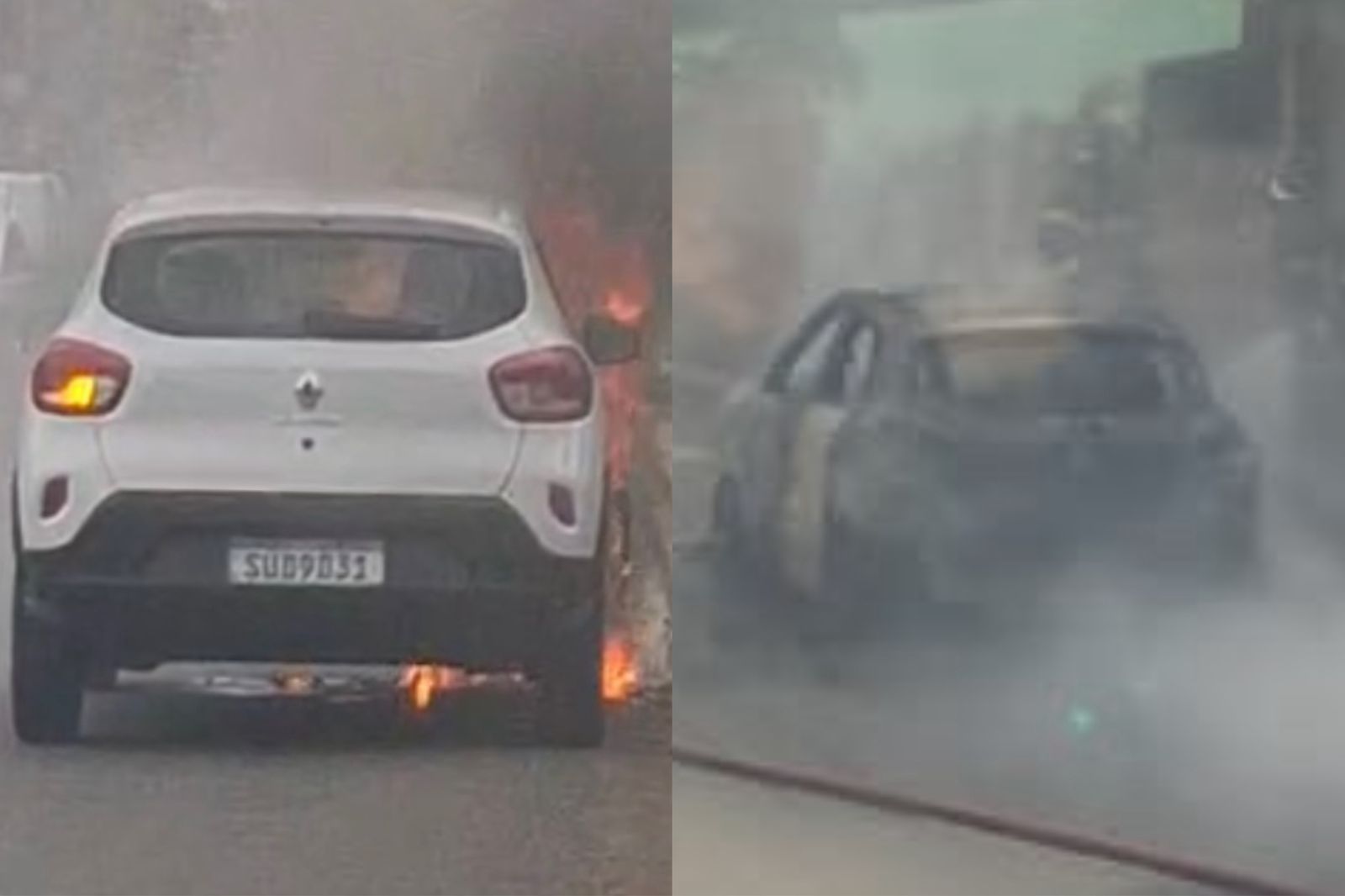 Vídeo: carro pega fogo na Avenida General Arthur Carvalho em Ribamar