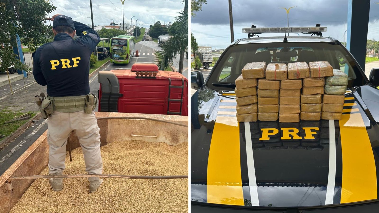 Vídeo: PRF apreende 29 tabletes de cocaína junto com carga de soja na BR-135
