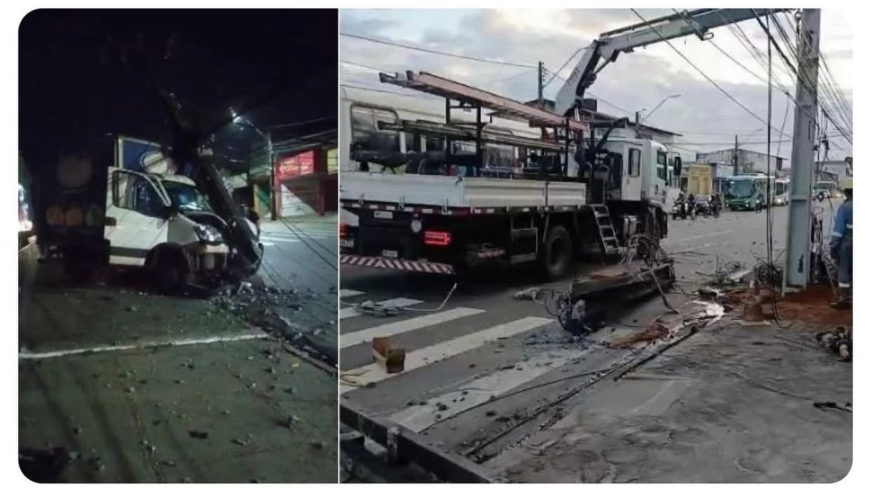 Caminhão derruba poste no Anil e deixa trânsito lento na região