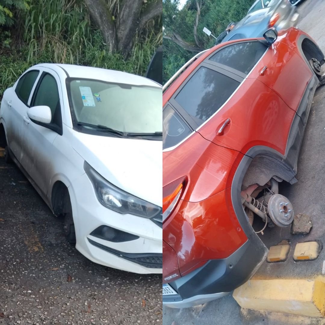 Veículos são ‘depenados’ e rodas são roubadas por criminosos em estacionamento no Anjo da Guarda