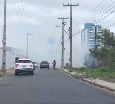 Vídeo: incêndio atinge vegetação em terreno no Turu e fumaça dificulta o trânsito na região