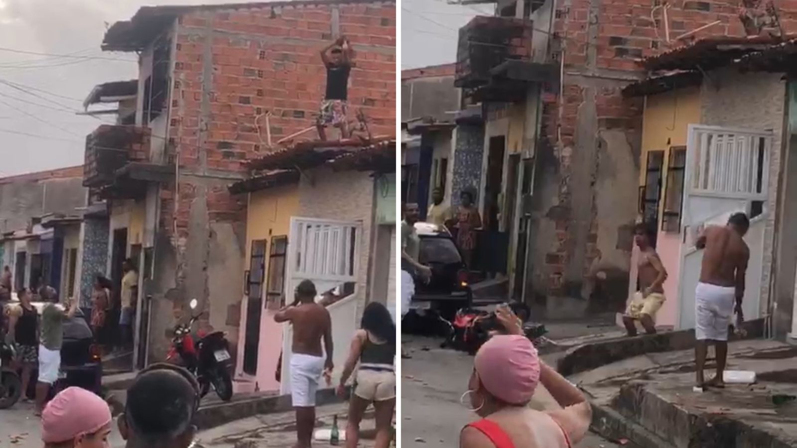 Vídeo: homem sobe em casa e arremassa telhas contra moradores da Liberdade durante feriado de Natal