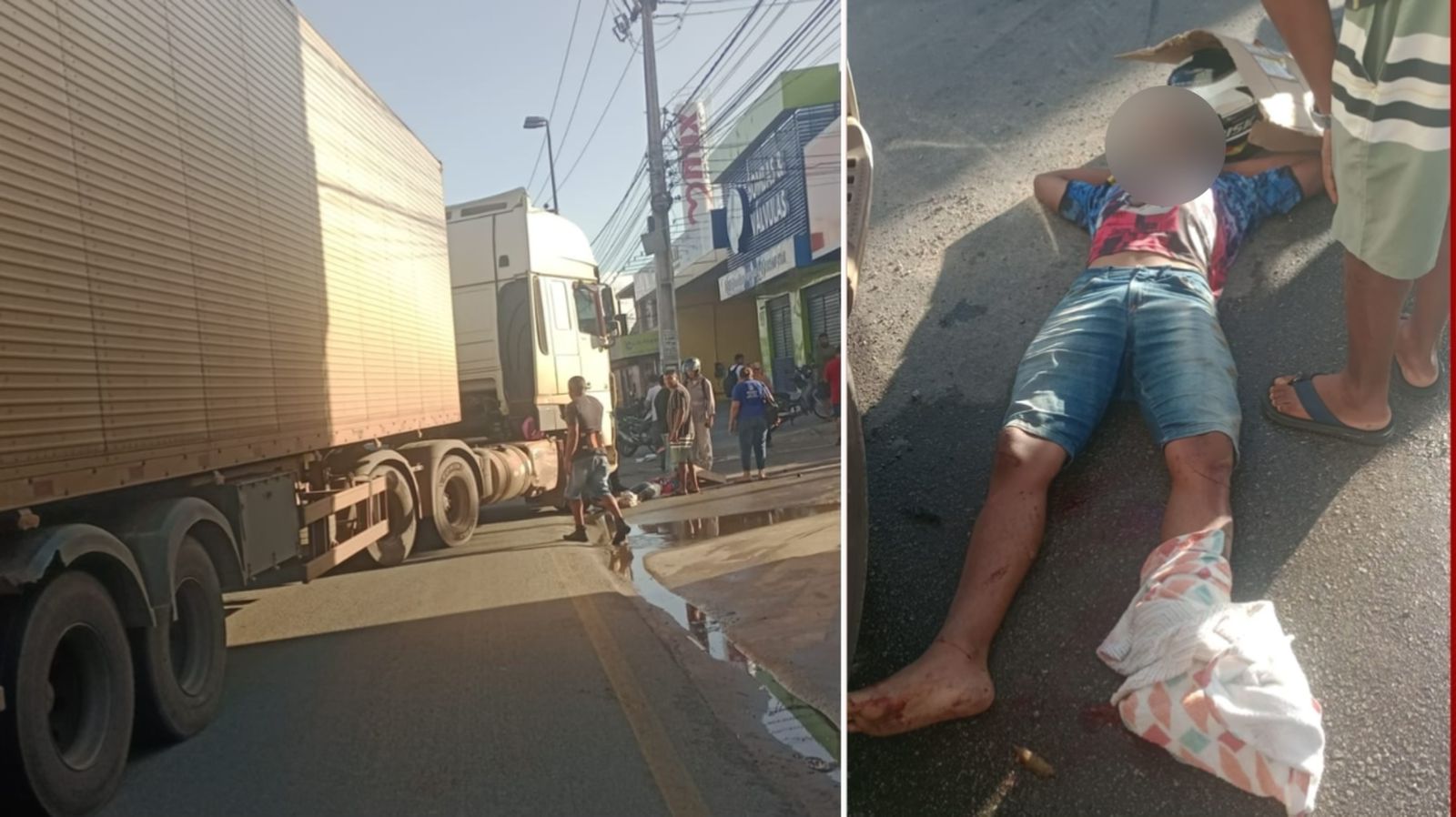 Motociclista fica com perna ferida após acidente com caminhão na Av. Guajajaras