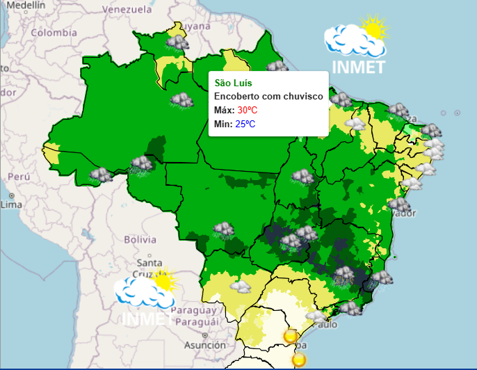 São Luís tem previsão de chuvas ao longo do dia, alerta Inmet