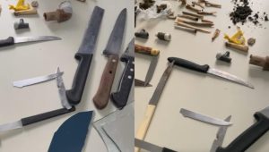 Simulacro, facas e drogas foram apreendidos no Terminal da Praia Grande em outubro