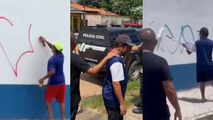 Vídeo: homem é obrigado a pintar muro de escola que pichou