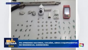 No dinheirinho ou no cartãozinho: PM apreende drogas, máquina de cartão e arma no Amendoeira