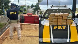 Vídeo: PRF apreende 29 tabletes de cocaína junto com carga de soja na BR-135