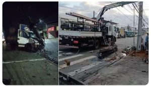 Caminhão derruba poste no Anil e deixa trânsito lento na região