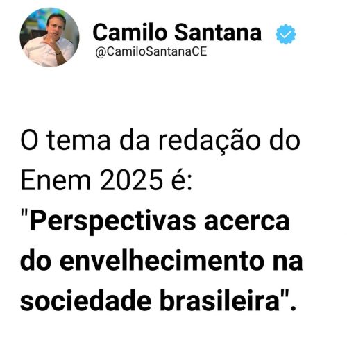Ministro divulga tema da redação do Enem:”perspectivas acerca do envelhecimento na sociedade brasileira”
