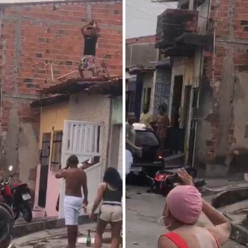 Vídeo: homem sobe em casa e arremassa telhas contra moradores da Liberdade durante feriado de Natal