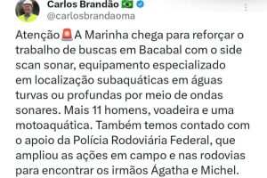 Buscas por Ágatha Isabelly e Allan Michael recebe apoio da Marinha, diz governador