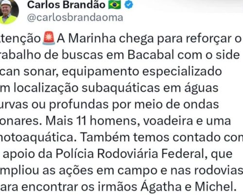 Buscas por Ágatha Isabelly e Allan Michael recebe apoio da Marinha, diz governador