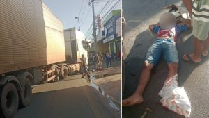 Motociclista fica com perna ferida após acidente com caminhão na Av. Guajajaras
