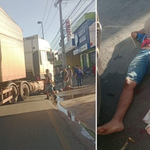 Motociclista fica com perna ferida após acidente com caminhão na Av. Guajajaras