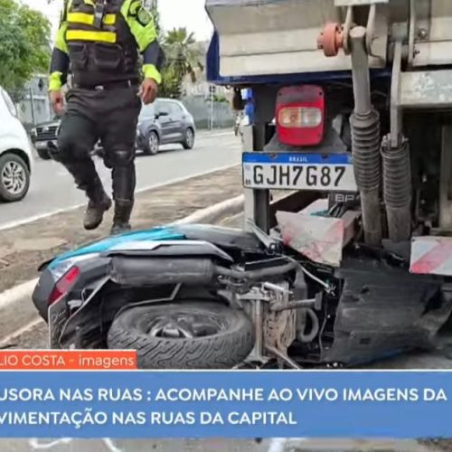 Vídeo: motocicleta vai parar embaixo de caminhão após acidente na Av. Jerônimo de Albuquerque, em São Luís